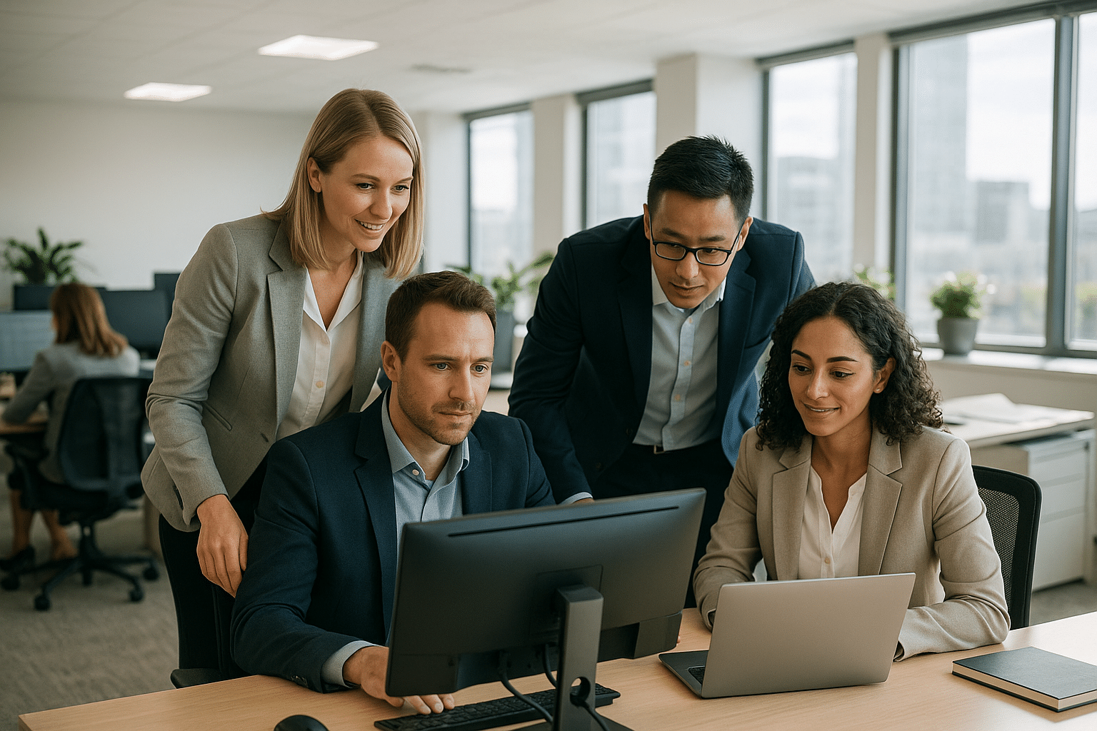Small business team collaborating with modern IT infrastructure in Australian office